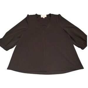 Pomander Place Tuckernuck Black V-Neck Puff Sleeve Blouse Top Womens Medium